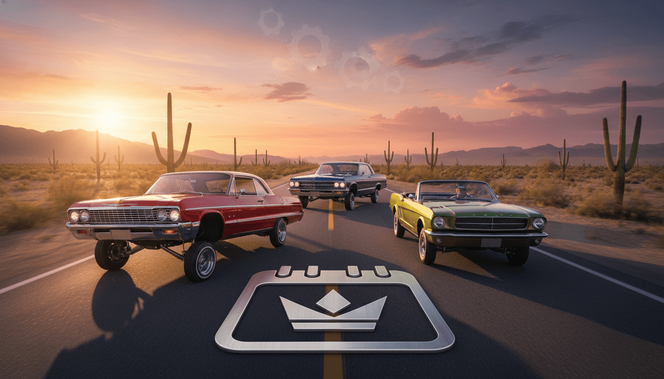 Stylized low-rider car, summarizing the year's key trends.