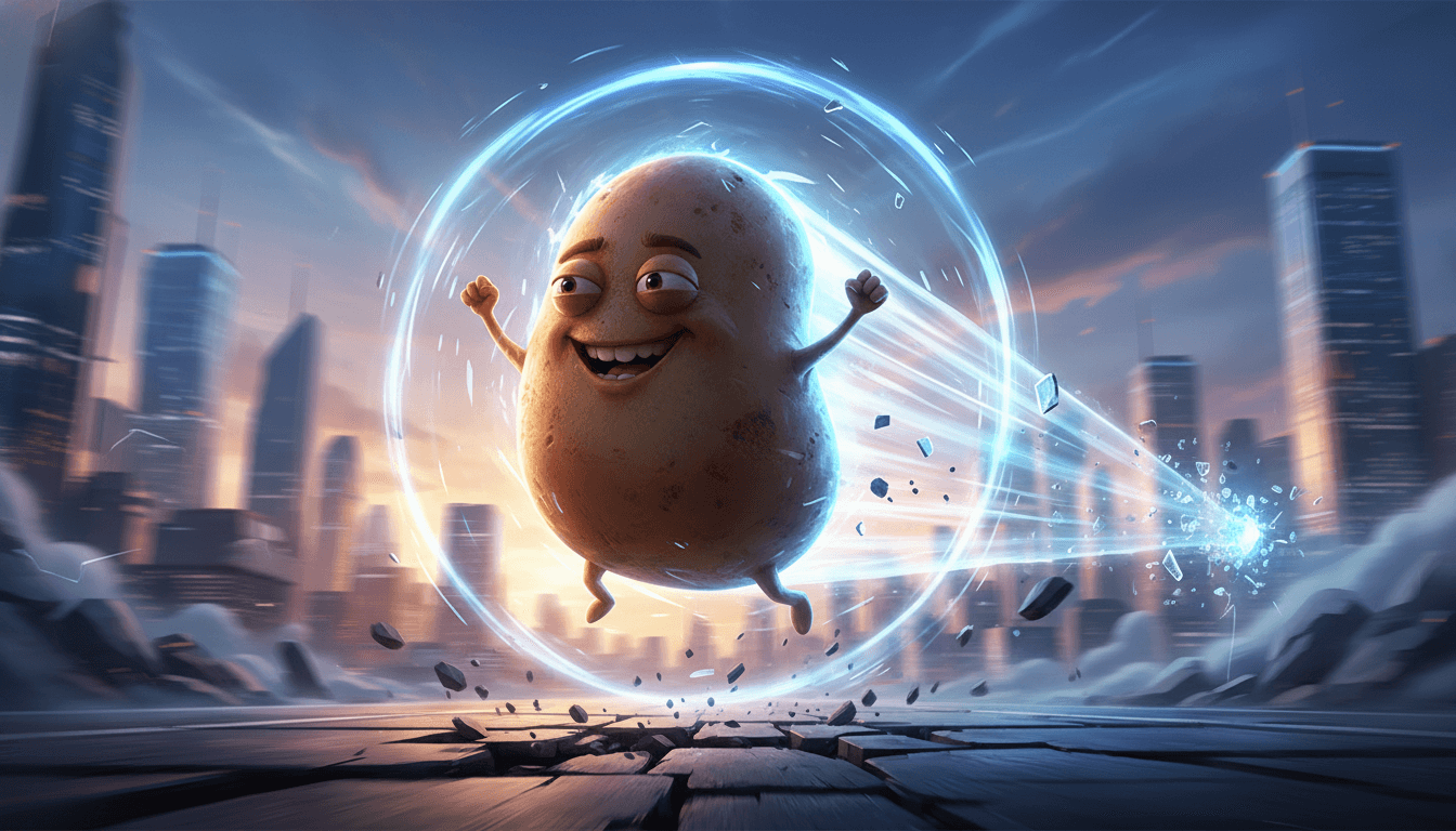 A potato zooming at high speed, leaving a sonic boom trail.