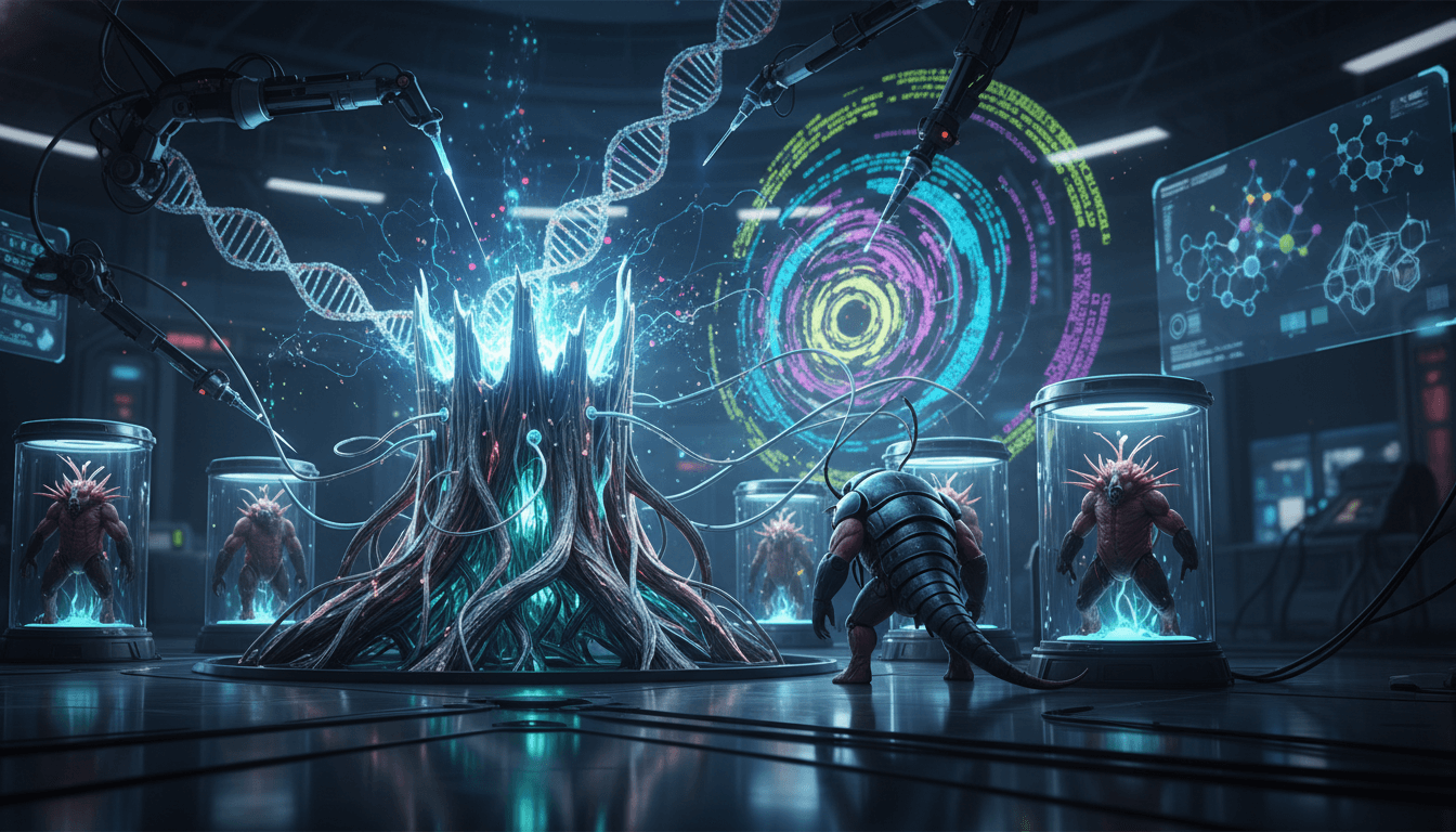 Gene helix twisted into a stump shape, symbolizing weird science discovery.