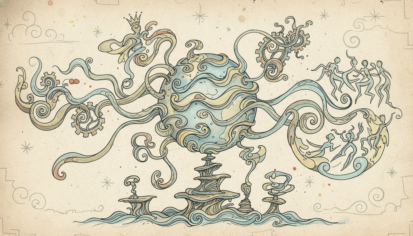 Abstract globe with undulating connections summarizing global order.