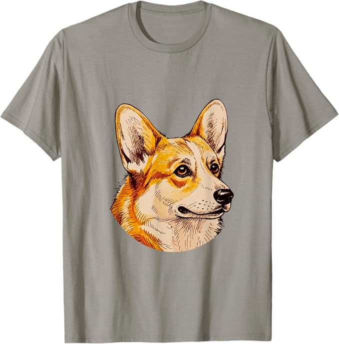 A t-shirt with the planet of the corgis logo depicted on it